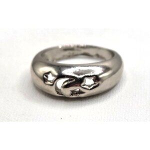 Silver Tone Moon & Stars Band Ring Size 6 Celestial Design